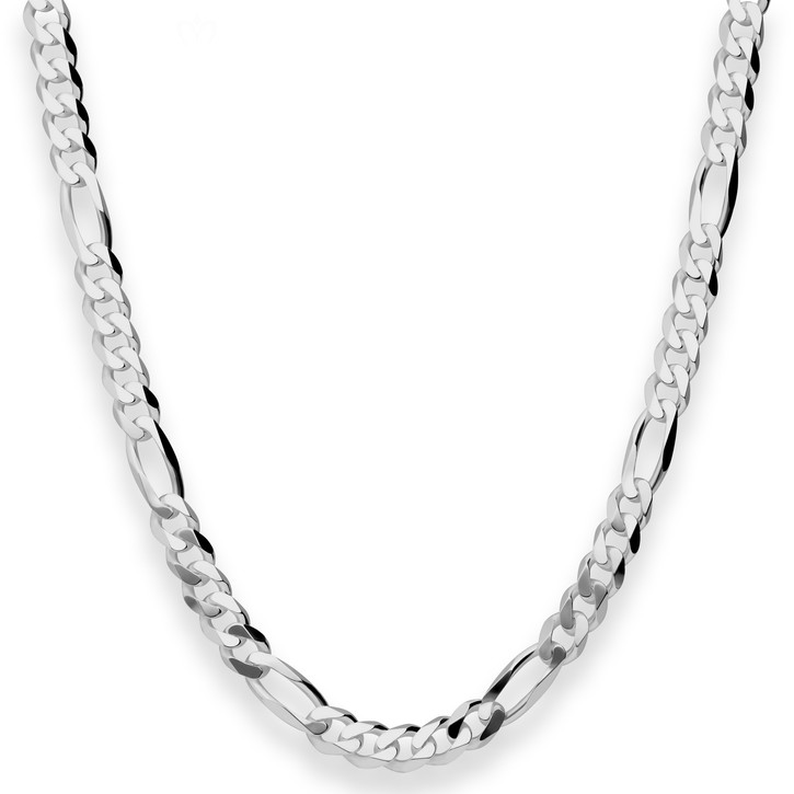 5.7mm Figarokette diamantiert aus 925 Silber rhodiniert 55cm