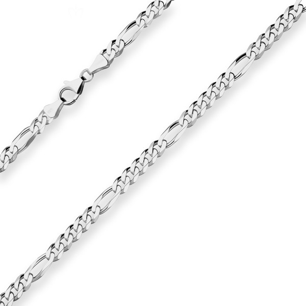 5.7mm Figarokette diamantiert aus 925 Silber rhodiniert 55cm