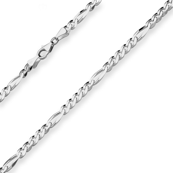 5.7mm Figarokette diamantiert aus 925 Silber rhodiniert 55cm