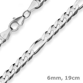 6mm Armband Figarokette diamantiert Armschmuck aus 925 Silber rhodiniert 19cm