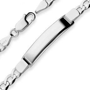 6mm Id-Armband Panzerkette Schildband Armschmuck aus 925 Silber rhodiniert 21cm