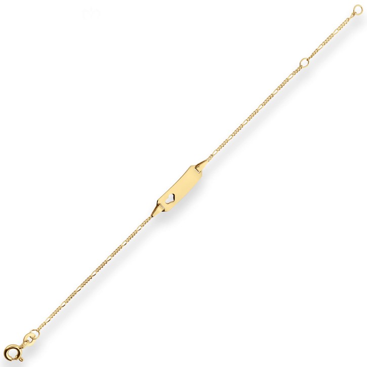Id-Armband Figarokette diamantiert Schildband Herz 333 Gelbgold