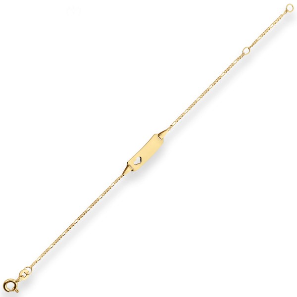 Id-Armband Figarokette diamantiert Schildband Herz 333 Gelbgold