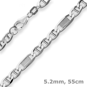 5,2mm Panzerstegkette Kette Collier Halskette aus 925 Silber rhodiniert 55cm
