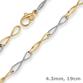 4,3mm Armband Fantasiekette Unendlichkeit, Infinity aus 333 Gold gelb/weiß 19cm