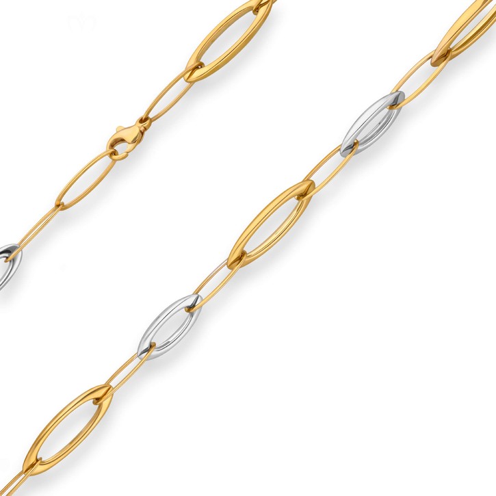 8mm Fantasiekette aus 585 Gold gelb weiß 45cm