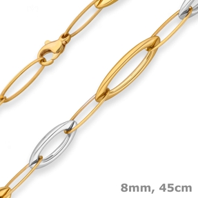 8mm Fantasiekette Goldkette Collier Halskette aus 585 Gold gelb/weiß 45cm