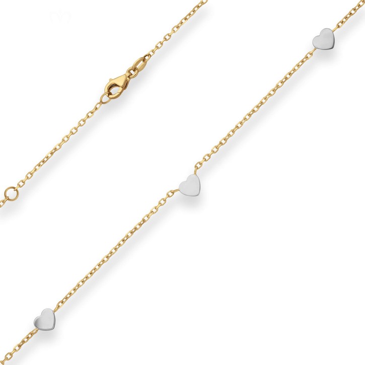 1.4mm Fantasiekette Herzen aus 585 Gold gelb weiß 45cm