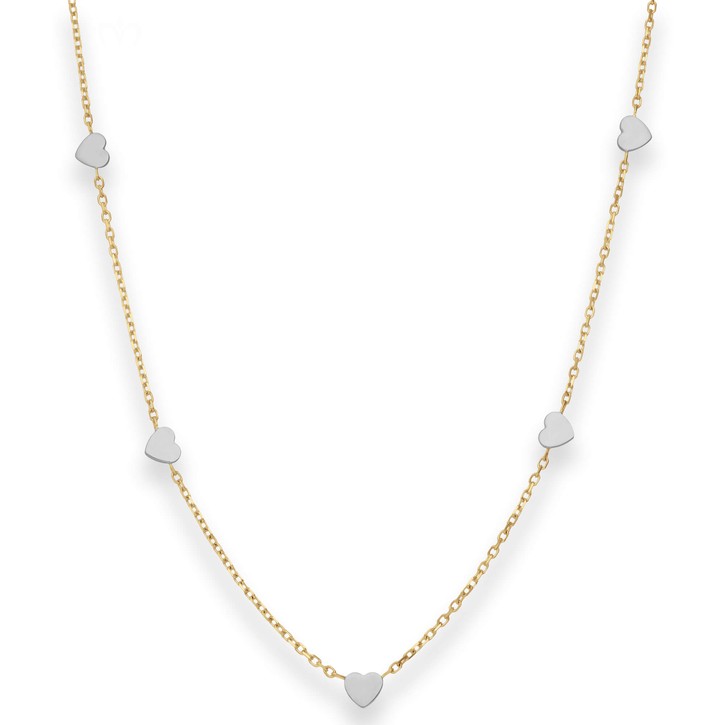 1.4mm Fantasiekette Herzen aus 585 Gold gelb weiß 45cm