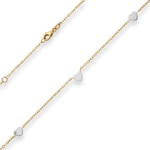 1.4mm Fantasiekette Herzen aus 585 Gold gelb weiß 45cm