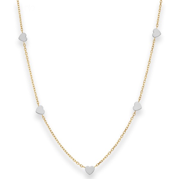 1.4mm Fantasiekette Herzen aus 585 Gold gelb weiß 45cm