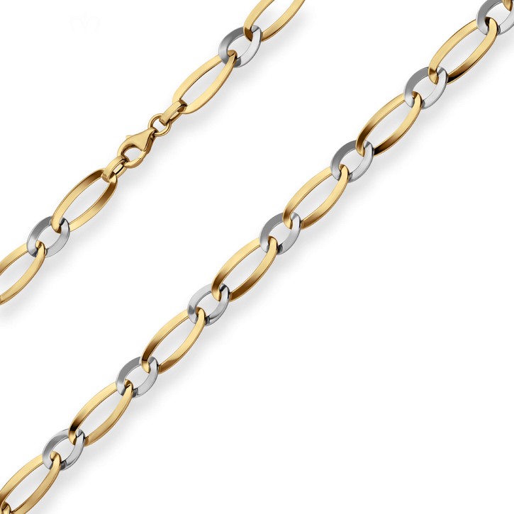 7.3mm Fantasiekette aus 585 Gold gelb weiß 45cm