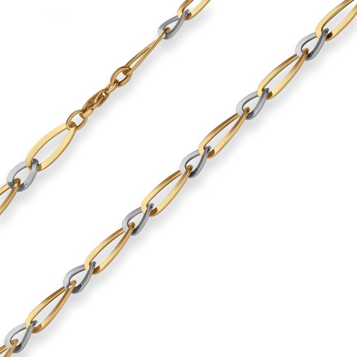 7.3mm Fantasiekette aus 585 Gold gelb weiß 45cm