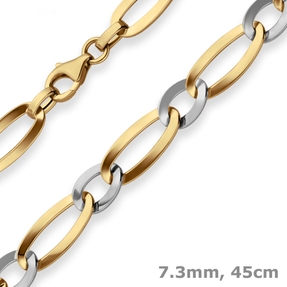 7,3mm Fantasiekette Goldkette Collier Halskette aus 585 Gold gelb/weiß 45cm