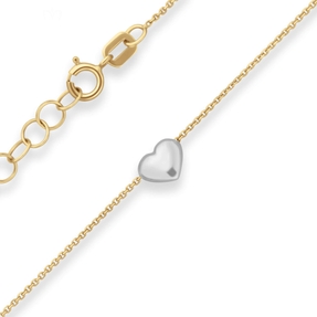 0,5mm Ankerkette diamantiert Collier Herz Halskette aus 375 Gold gelb/weiß 38cm