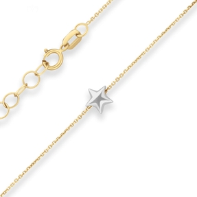 0,5mm Ankerkette diamantiert Kette Collier Stern aus 375 Gold gelb/weiß 38cm 0,5mm Ankerkette diamantiert Kette Collier Stern aus 375 Gold gelb/weiß 38cm