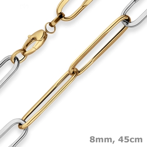 8mm Ankerkette weit Collier Paper-Clip Halskette aus 585 Gold gelb/weiß 45cm