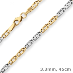 3,3mm Tigeraugenkette Goldkette Collier Halskette aus 585 Gold gelb/weiß 45cm