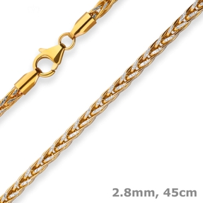 2,8mm Zopfkette Goldkette Collier Halskette aus 375 Gold gelb/weiß 45cm