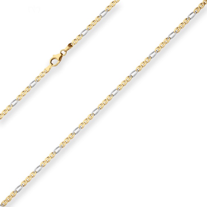 2.5mm Panzerstegkette aus 585 Gold gelb weiß 45cm