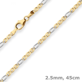 2,5mm Panzerstegkette Goldkette Collier Halskette aus 585 Gold gelb/weiß 45cm