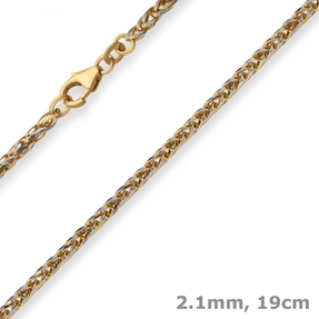 2,1mm Armband Zopfkette Goldarmband Armschmuck aus 333 Gold gelb/weiß 19cm
