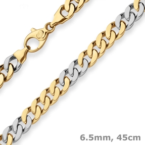 6,5mm Panzerkette oval Kette Collier aus 585 Gold gelb/weiß matt-glänzend 45cm