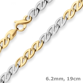 6,2mm Armband Fantasiekette aus 585 Gold gelb/weiß matt-glänzend 19cm