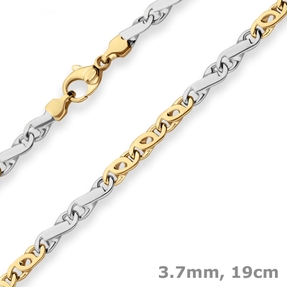 3,7mm Armband Fantasiekette Goldarmband Armschmuck aus 585 Gold gelb/weiß 19cm