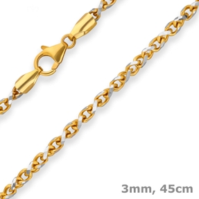 3mm Fantasiekette Goldkette Collier Halskette aus 375 Gold gelb/weiß 45cm