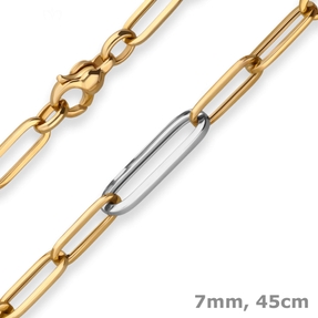 7mm Fantasiekette Collier Paper-Clip Halskette aus 585 Gold gelb/weiß 45cm