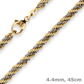 4,4mm Kordelkette Goldkette Collier Halskette aus 585 Gold gelb/weiß 45cm
