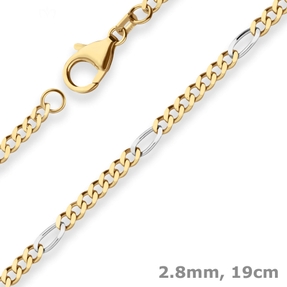 2,8mm Armband Figarokette diamantiert Armschmuck aus 750 Gold gelb/weiß 19cm