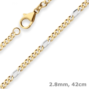 2,8mm Figarokette diamantiert Collier Halskette aus 750 Gold gelb/weiß 42cm