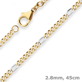 2,8mm Figarokette diamantiert Collier Halskette aus 750 Gold gelb/weiß 45cm