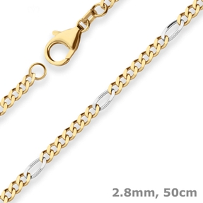 2,8mm Figarokette diamantiert Collier Halskette aus 750 Gold gelb/weiß 50cm