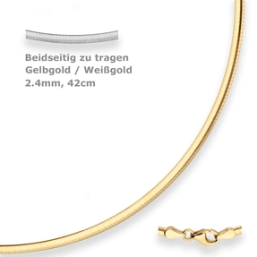 2,4mm Tondakette oval Collier Wendeomega flach aus 585 Gold gelb/weiß 42cm