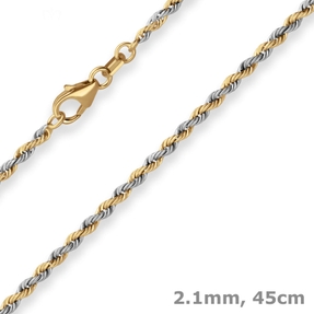2,1mm Kordelkette Goldkette Collier Halskette aus 585 Gold gelb/weiß 45cm