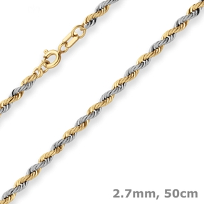 2,7mm Kordelkette Goldkette Collier Halskette aus 585 Gold gelb/weiß 50cm