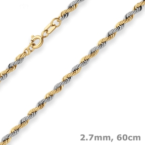 2,7mm Kordelkette Goldkette Collier Halskette aus 585 Gold gelb/weiß 60cm