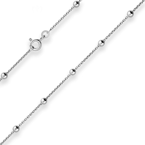 1,3mm Rund-Ankerkette Collier Kugel Halskette aus 925 Silber rhodiniert 50cm