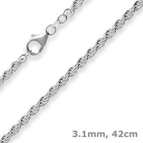3,1mm Kordelkette massiv Kette Collier Halskette aus 925 Silber rhodiniert 42cm