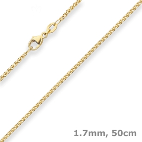 1,7mm Zopfkette Goldkette Collier Halskette aus 375 Gold Gelbgold 50cm