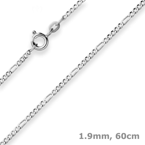 1,9mm Figarokette diamantiert Collier Halskette aus 925 Silber rhodiniert 60cm