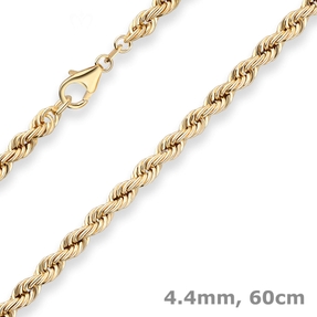 4,4mm Kordelkette Goldkette Collier Halskette aus 585 Gold Gelbgold 60cm