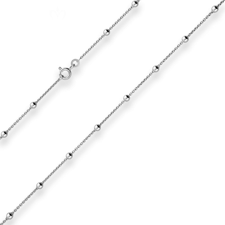 1.3mm Rund-Ankerkette Kugel aus 925 Silber rhodiniert 60cm
