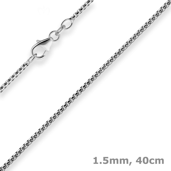 1.5mm Veneziakette rund aus 925 Silber rhodiniert 40cm