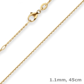 1,1mm Ankerkette diamantiert Collier aus 750 Gold Gelbgold 45cm mit Zwischenöse