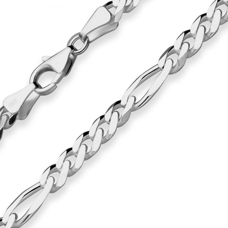 5.7mm Armband Figarokette diamantiert aus 925 Silber rhodiniert