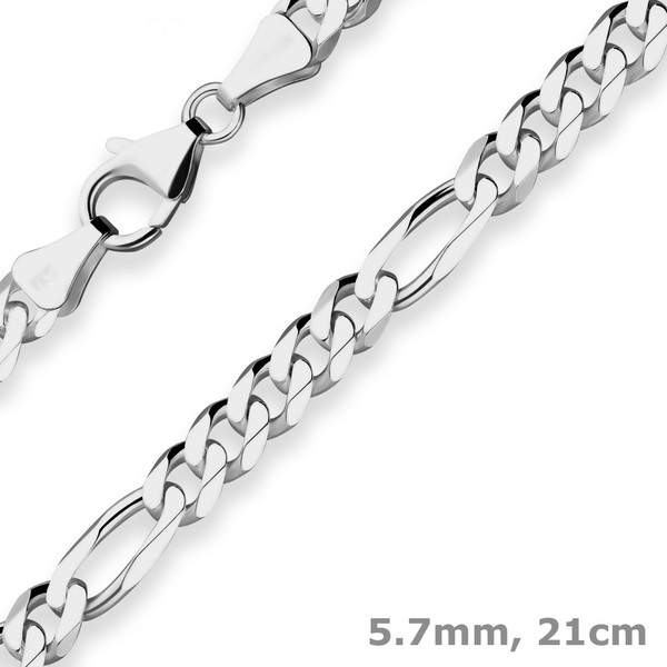5.7mm Armband Figarokette diamantiert aus 925 Silber rhodiniert